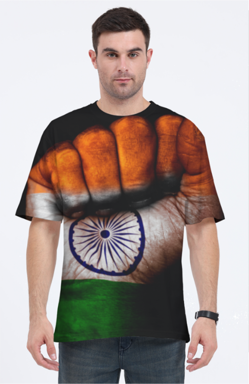 I LOVE INDIA AOP Oversized T-Shirt | Black AOP T-shirt for Men